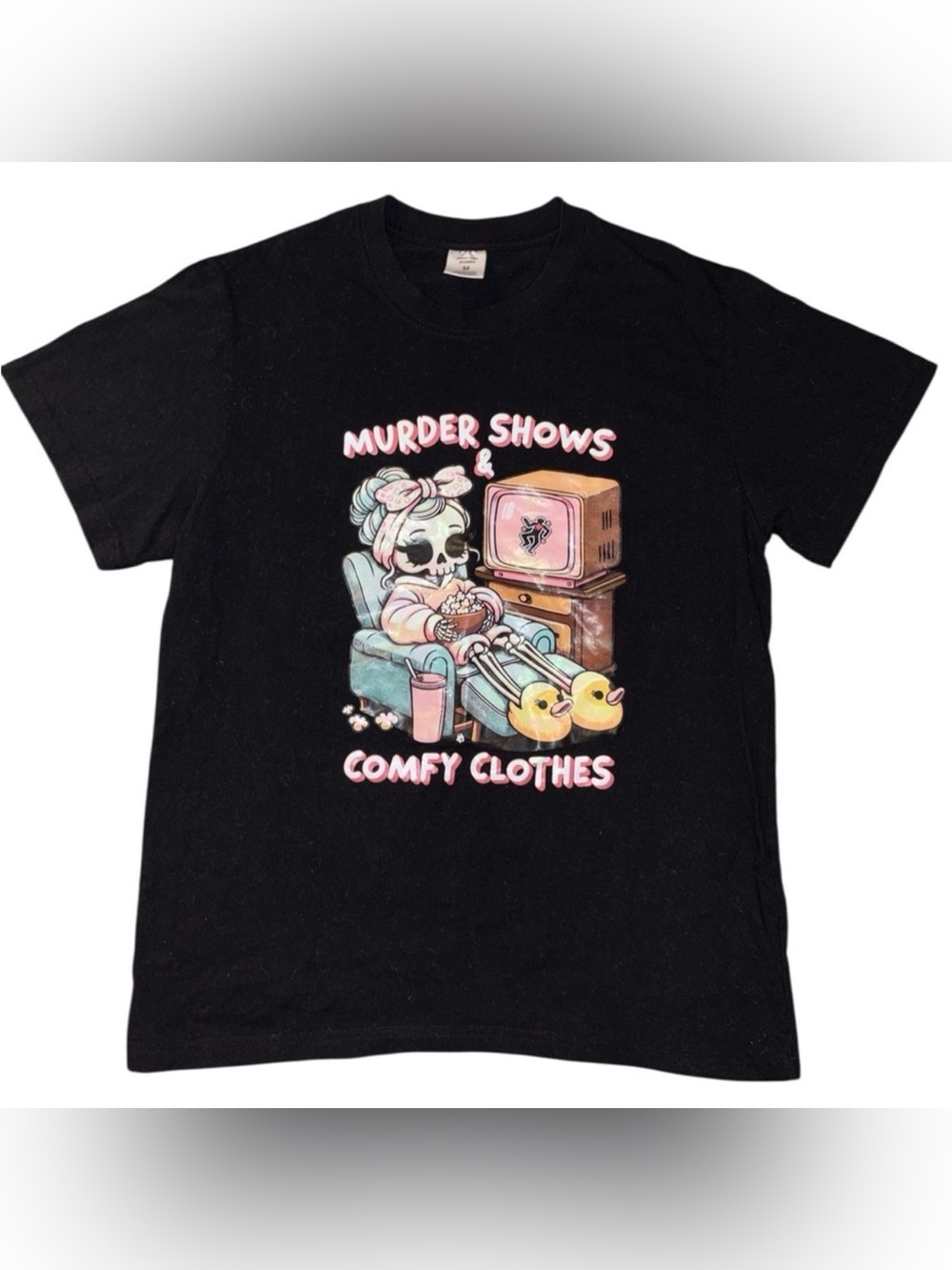 Black Graphic Halloween T-Shirt with Skeleton Design